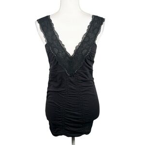 Free People Black Lace Whimsigoth Goth Gorpcore Gathered Tank Top Size Medium‎